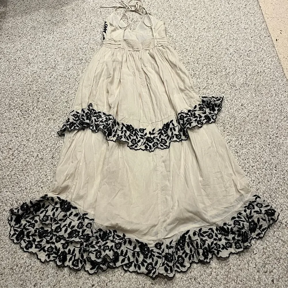 Abercrombie & Fitch Tiered Ruffle Maxi Dress S Floral Embroidered Feminine
